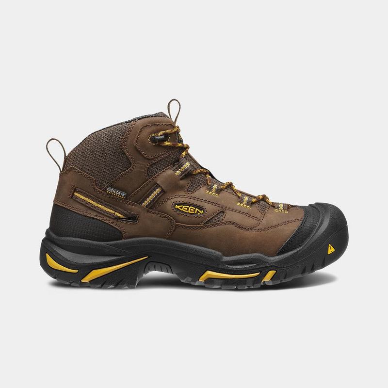 Keen ブーツ | キーンブラドックウォータープルーフミッドソフトトゥ ワーク ブーツ メンズ ブラウン / 黒 | 354268-BDU